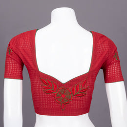 Maroon Slub Cotton Embroidered Blouse 