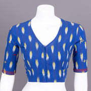 Azure blue Ikat Mirror Work Embroidered Cotton Blouse