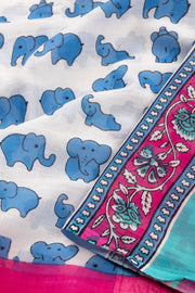 Blue Hand Block Printed Cotton Saree