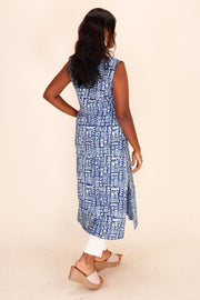 Blue Sleeveless Handblock Printed Kurta 10071510