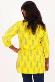 Yellow Rose Kutchi Hand Block Printed Cotton Kurti 10071556