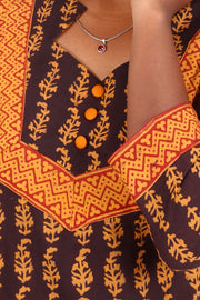 Coffee Brown Bagh Printed Cotton Kurti 10071571