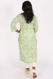 Green Hand Block Printed Cotton Kurta