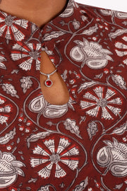 Maroon Jahota Hand Block Cotton Kurta