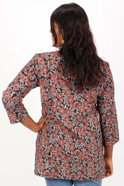 Rustic Black Ajrakh Printed Cotton Kurti 10072039