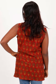 Persian Red Ajrakh Printed Cotton Kurti 10072041