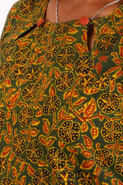 Dark Olive Green Ajrakh Printed Cotton Kurti 10072049