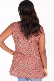 Pigment Red Ajrakh Printed Cotton Kurti 10072059