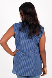 Indigo Striped Hand Block Printed Cotton Kurti 10072064