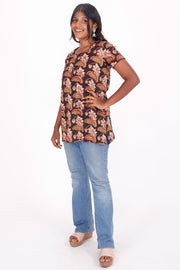 Brown Coffee Jahota Hand Block Cotton Kurti 10072353