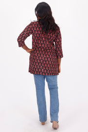 Dark Sienna Black Jahota Hand Block Cotton Kurti 10072354