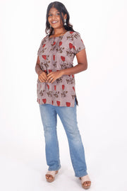  Dusty Gray Jahota Hand Block Cotton Kurti 10072360