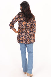 Bistre Brown Jahota Hand Block Cotton Kurti 10072361