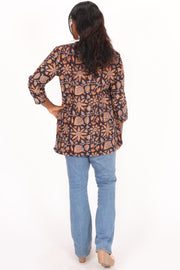  Deep Coffee Brown Jahota Hand Block Cotton Kurti 10072362