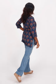 Chinese Blue Ajrakh Printed Cotton Kurti 10072365