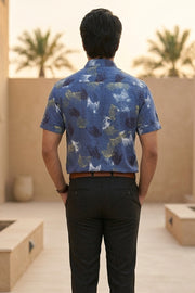 Blue Half Sleeve Ajrakh Printed Cotton Mens Shirt 10072913