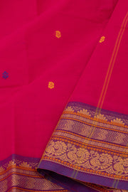 Bright Pink Handloom Chettinad Cotton Saree 10077309
