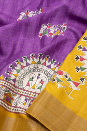 Purple Warli Tribal Printed Tussar Silk Saree 10074016
