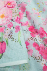 Blue Floral Printed Linen Saree 10074023