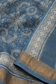 Blue Akola Dabu Printed Silk Cotton Saree 10074137