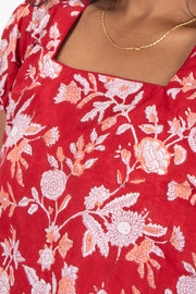 Red Hand Block Printed Cotton Crop Top 10074302