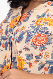 Beige Hand Block Printed Cotton Crop Top 10074306