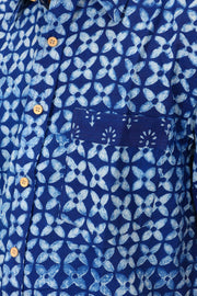 Blue Half Sleeve Indigo Hand Block Print Cotton Shirt 10074396