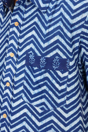Blue Half Sleeve Indigo Hand Block Print Cotton Shirt 10074397