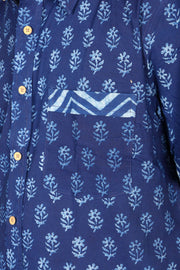 Indigo Handblock Print Pre-Washed Pure Cotton Shirt 10074398