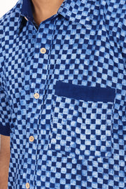 Indigo Handblock Print Pre-Washed Pure Cotton Shirt 10074403