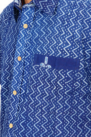 Indigo Handblock Print Pre-Washed Pure Cotton Shirt 10074405