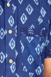 Indigo Handblock Print Pre-Washed Pure Cotton Shirt 10074407