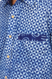 Indigo Handblock Print Pre-Washed Pure Cotton Shirt 10074408
