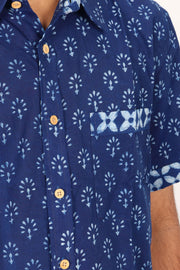 Indigo Handblock Print Pre-Washed Pure Cotton Shirt 10074409