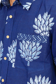 Indigo Handblock Print Pre-Washed Pure Cotton Shirt 10074410