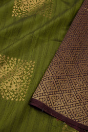 Green Jute Weave Kanjivaram Vegan Silk Saree 10074635