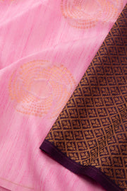 Bubblegum Pink Jute Weave Kanjivaram Vegan Silk Saree 10074645