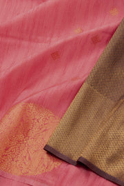 Watermelon Peach Jute Weave Kanjivaram Vegan Silk Saree 10074646