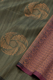 Green Jute Weave Kanjivaram Vegan Silk Saree 10074648