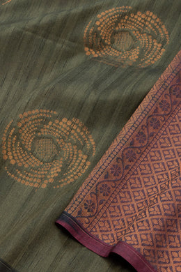 Green Jute Weave Kanjivaram Vegan Silk Saree 10074648