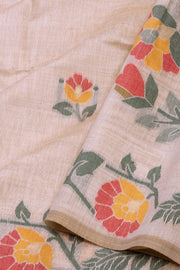 Beige Handloom Jamdani Linen Saree 10074659