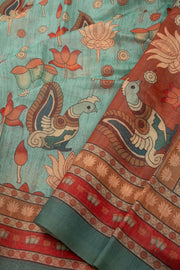 Blue Kalamkari Printed Malai Cotton Saree 10074677