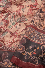 Brown Kalamkari Printed Malai Cotton Saree 10074678