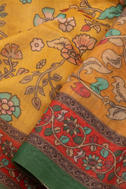 Yellow Kalamkari Printed Malai Cotton Saree 10074679