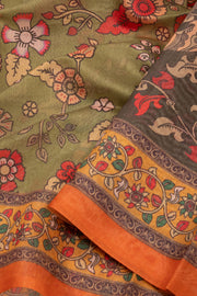 Green Kalamkari Printed Malai Cotton Saree 10074682