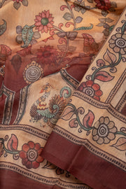 Beige Kalamkari Printed Malai Cotton Saree 10074684