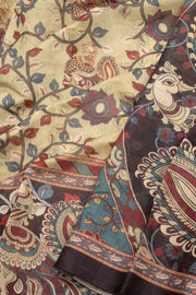 Green Kalamkari Printed Malai Cotton Saree 10074688