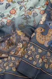 Blue Kalamkari Printed Malai Cotton Saree 10074690