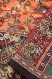 Orange Kalamkari Printed Malai Cotton Saree 10074693