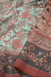 Blue Kalamkari Printed Malai Cotton Saree 10074694